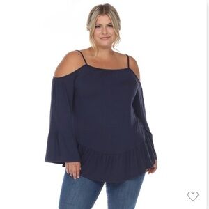 WHITE MARK, NWT, WOMENS, NAVY BLUE, COLD SHOULDER TUNIC TOP. SIZE 2XL